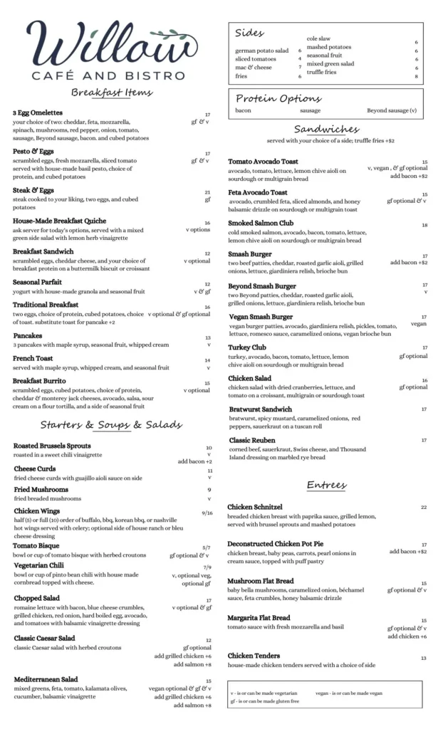 Willow Cafe Lincoln Square Breakfast Menu